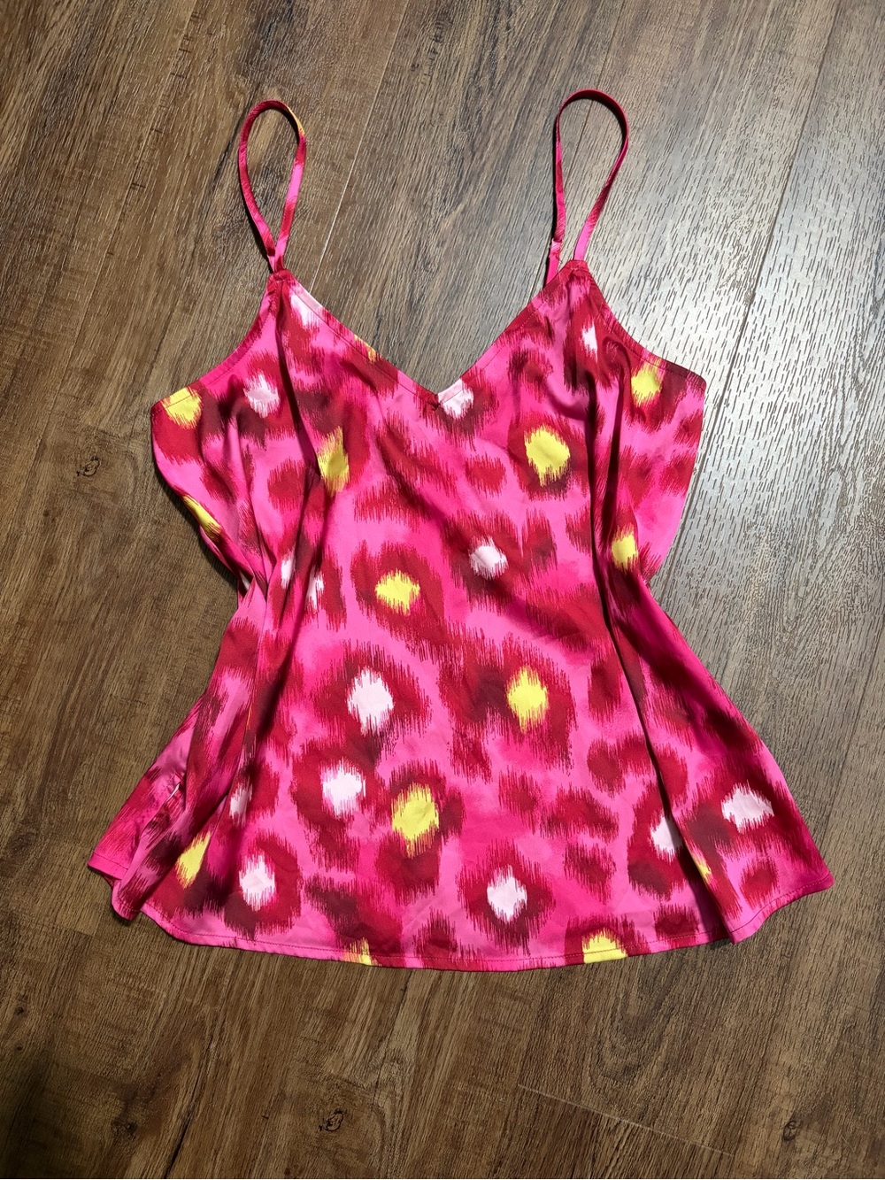 Soma Hot Pink Leopard Ikat Satin Cami Top (Size S)